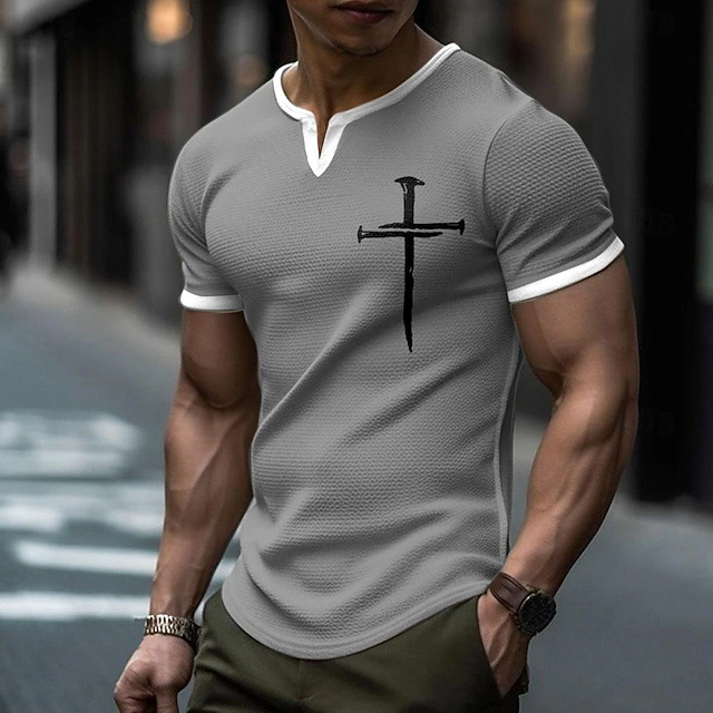Men's Cross Waffle Shirt Short Sleeve T shirt 3D Print V Neck Shirt Daily Designer Street Daily Black Royal Blue Gray Summer Spring Clothing Apparel S M L XL XXL XXXL 6