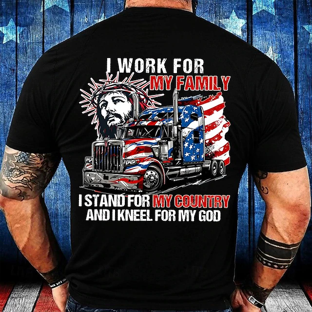 Men's Car Letter American US Flag Jesus T shirt Tee Top Short Sleeve T shirt Crew Neck Shirt Sports Classic Casual Street Sports Outdoor Black Army Green Dark Blue Summer Spring Clothing Apparel S M 9