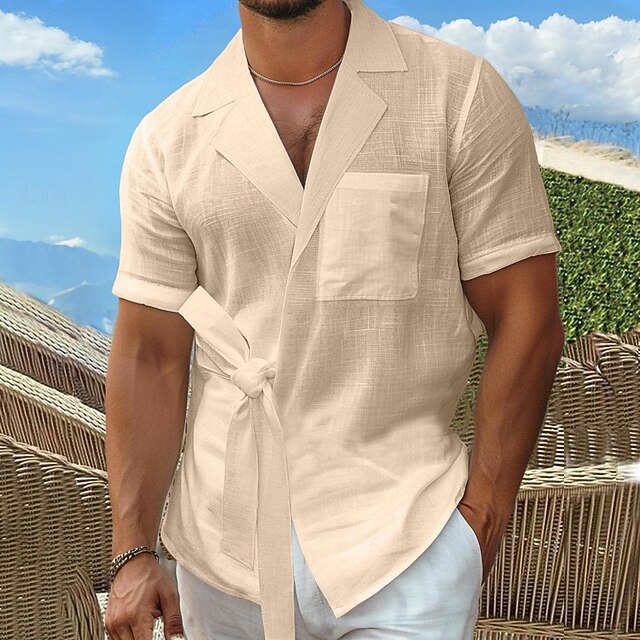 Chemise En Lin Pour Homme - Manches Longues, Col V, Ample Et Respirante - Idéale été, Travail, Décontracté
