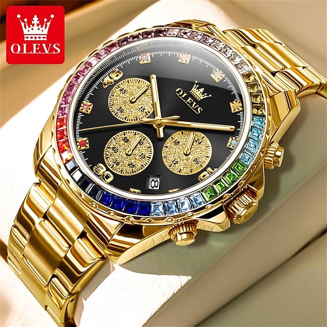  OLEVS Herre Kvarts klokker Kreativ Mote Armbåndsur Selvlysende Kalender Kronograf VANNTETT Stål Klokke