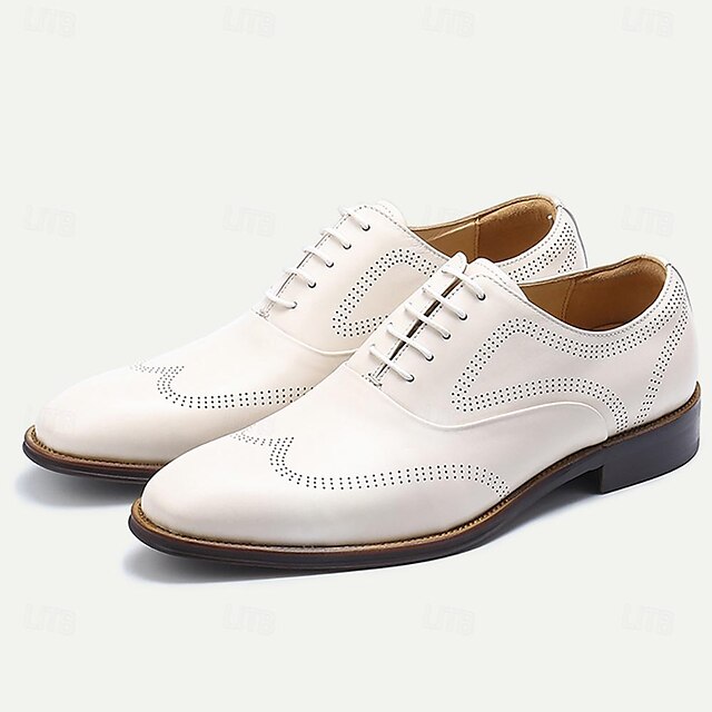 Men's Dress Shoes White Shoes Brogue Dress Shoes Leather Italian Full ...