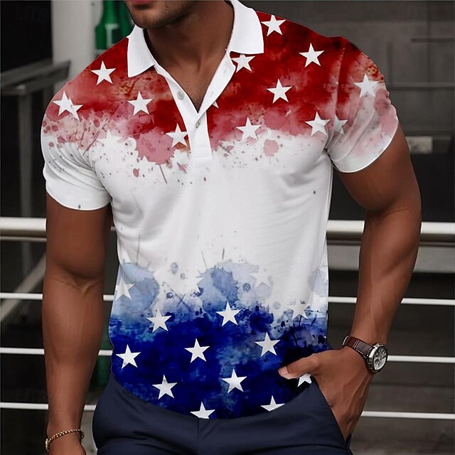 Men's American Flag Veterans Polo Shirts Golf Shirt Short Sleeve Polo Shirts Collared Shirts Streetwear Vacation Wear Party Outfits Buttons 3D Print Spring & Summer White4