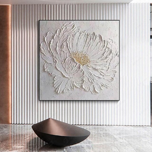 3D Large hand painted White Flower Oil Painting On Canvas handmade ...