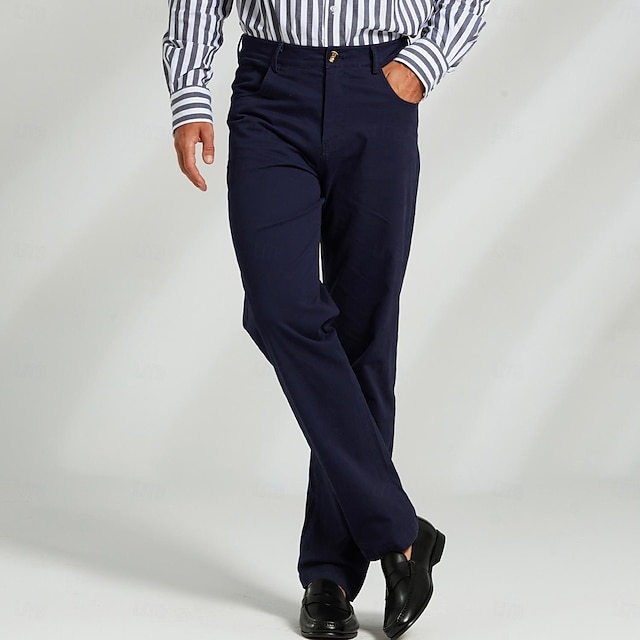 Men's Dress Pants Zipper Pocket Solid Color Breathable Full Length Formal Office Work Chic & Modern Formal Navy Blue Khaki Micro-elastic