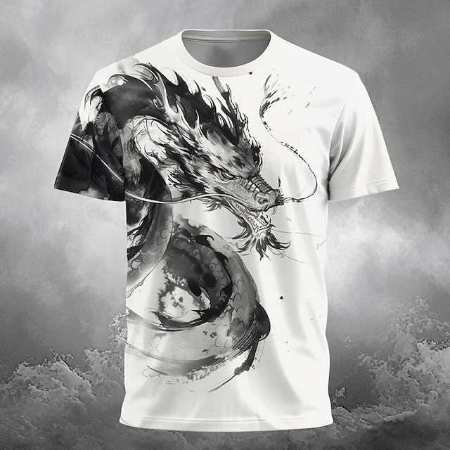  Hombre Dragón Camiseta Manga Corta Camiseta Impresión 3D Cuello Barco Camisa Design Gótico Fiesta Calle Casual Blanco Verano Primavera Ropa S M L XL XXL XXXL