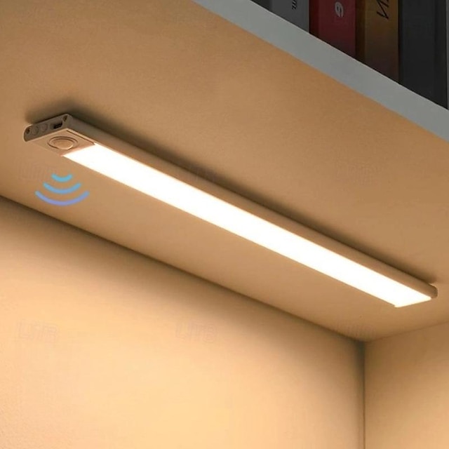  luz de gabinete led ultrafina, barra de luz led com sensor de movimento sem fio, luz noturna magnética autoadesiva magnética lateral recarregável usb para armários de guarda-roupa armário escadas prateleira de corredor