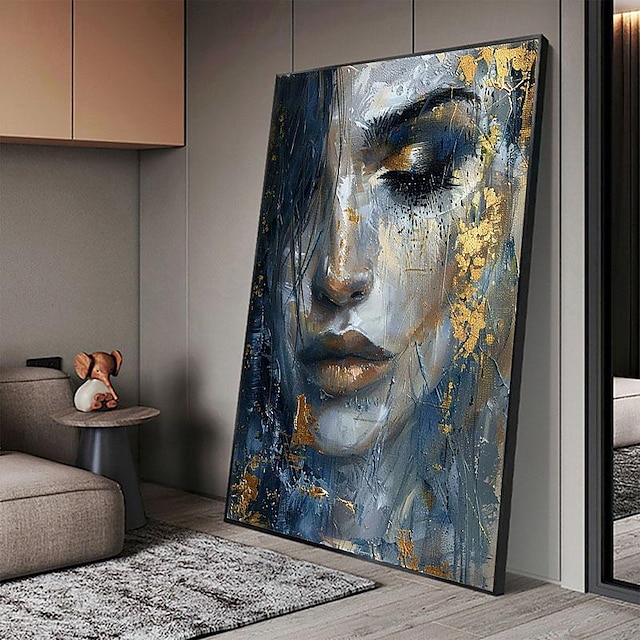 Hand-painted Abstract Beautiful Girl Face Oil Painting on Canvas Large ...