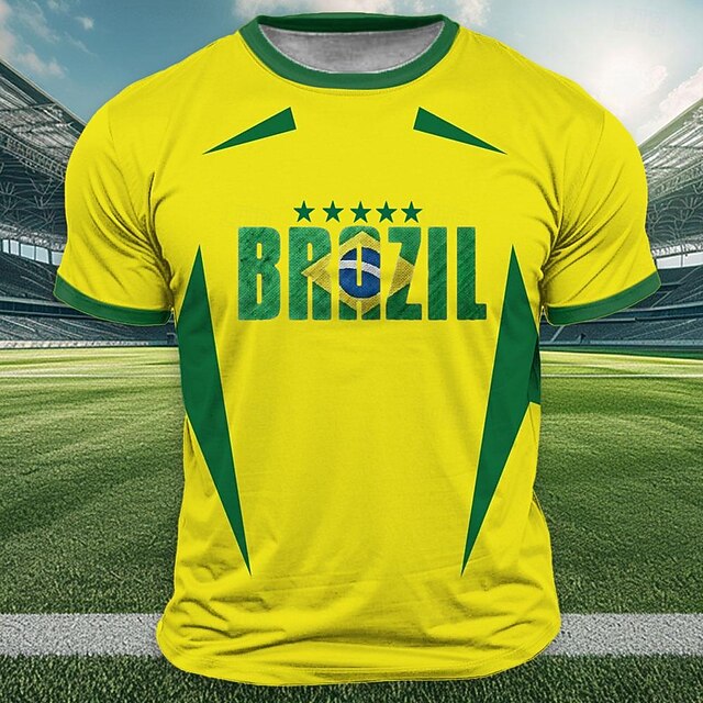 Men's Flag Brazil T Shirt Short Sleeve T shirt 3D Print Crew Neck Shirt Outdoor Athleisure Yellow Green Summer Spring Clothing Apparel S M L XL XXL XXXL 5