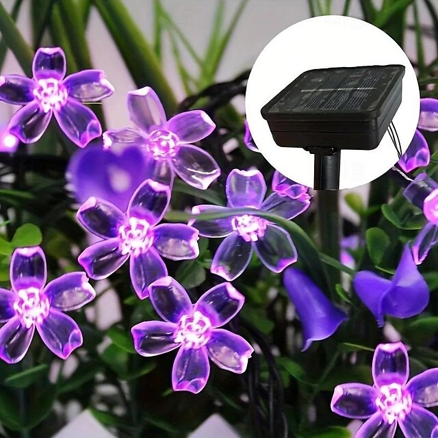  Guirlande lumineuse solaire élégante pour réception de mariage, guirlande lumineuse à fleurs de 33 pieds, 100 LED, 8 modes, lumières violettes pour fête de mariage, décorations d'intérieur,