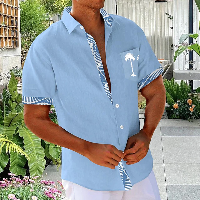 Men's Coconut Tree Palm Tree Tropical Plants Summer Hawaiian Shirt Aloha Shirt Printed Shirts Short Sleeves Shirt Turndown Hawaiian Resort Vacation Holiday Daily Wear Pink Blue Green S M L 7