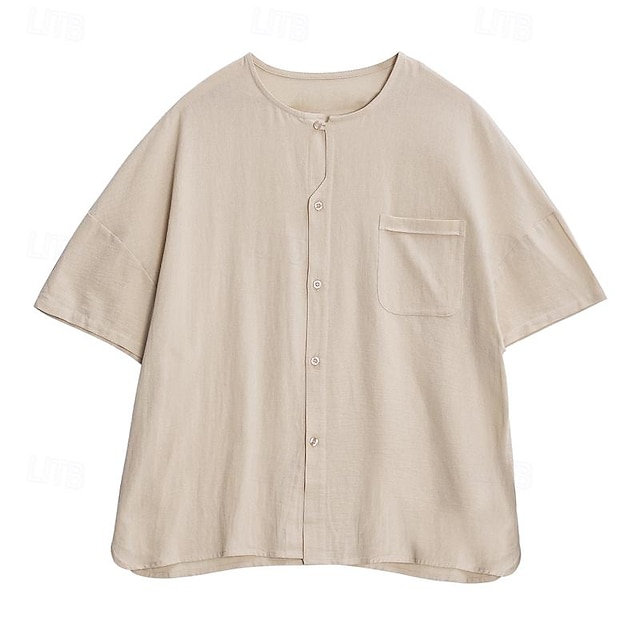  Per uomo Camicia Camicia di lino Camicia casual Camicia di cotone Camicia cinese Semplice Vacanza Streetwear Nero Azzurro cielo Verde Albicocca Manica Corta Collo alla coreana Estate Abbigliamento