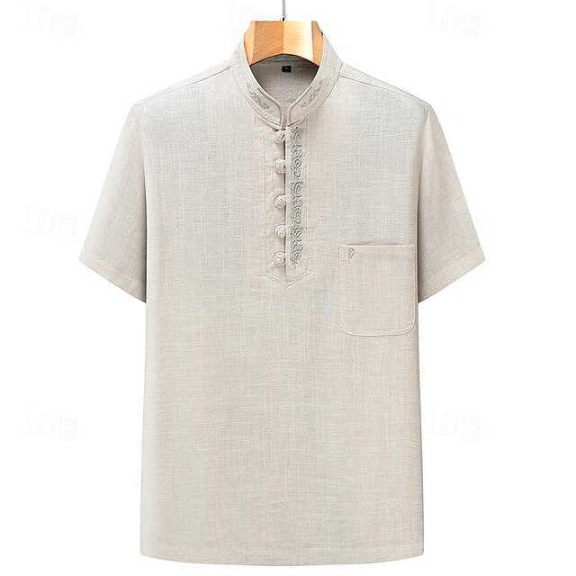  Per uomo Camicia Camicia di lino Camicia con colletto cinese Camicia con colletto alla coreana Camicia popover Camicia casual Semplice Vacanza Streetwear Blu marino Beige Grigio Manica Corta Collo