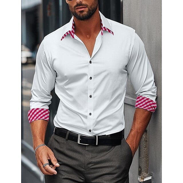  Homme Chemise Chemise boutonnée Résistant aux plis Plein Mariage Extérieur Blanche Rose dragée Bleu manche longue Col rabattu Eté Printemps Vêtement Tenue