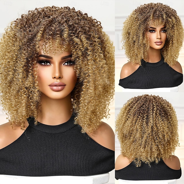  Peruki syntetyczne Uniformy Zawody Księżniczka Kręcone Tight Curl Przedziałek na środku Fryzura cieniowana Tkany maszynowo Peruka 14 cali Jasnobrązowy Włosie synetyczne Damskie Cosplay Impreza Moda