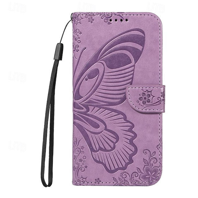  telefon Etui Til Samsung Galaxy S25 S24 S23 S23 FE S22 S21 Ultra Plus A55 5G A35 5G A25 A15 Bagcover Med stativ Magnetisk med håndledsstrop Sommerfugl Kontor / Business TPU PU Læder