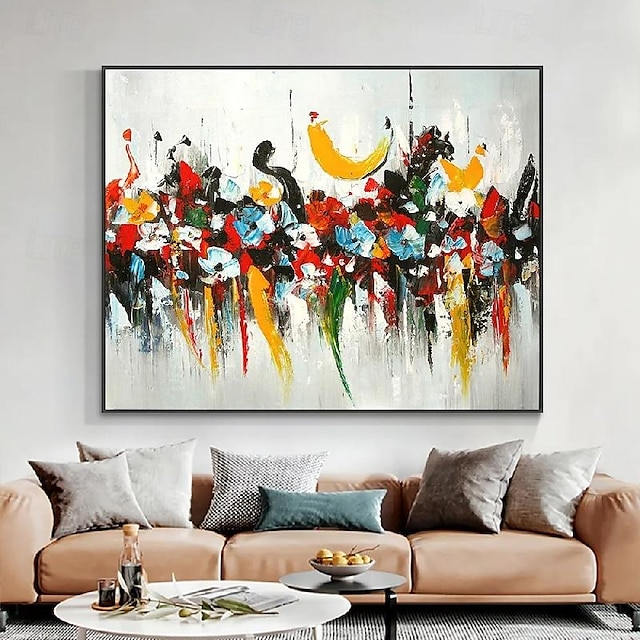  groot olieverfschilderij handgemaakt abstract kleurrijk bloemolieverfschilderij handgeschilderd op canvas dik paletmes enorm olieverfschilderij canvas woondecoratie