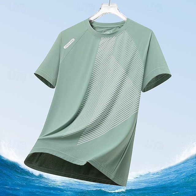  Herre T-shirt Trekking-vest Uden ærmer Rund hals Tanktop Ærmeløs skjorte Vest Top Udendørs Hurtigtørrende Blød Svedreducerende Polyester Stribe Sort Hvid Blå Klatring Camping / Vandring