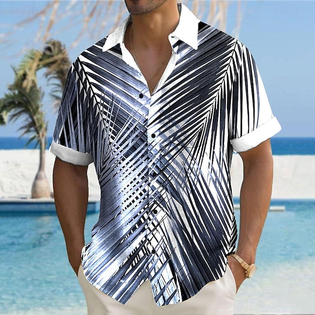  Homens Folha de palmeira camisa de botão Manga Curta Havaiana Casual Recorrer Ao ar livre Casual Feriado Verão Primavera Aberto para a Lateral Imprimir Amarelo Azul Rosa / Roxo Verde