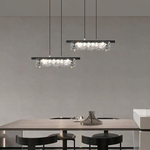  LED Pendant Light 3-Color Light 35/50/65cm 1/2/3-Light Rectangle Brass Black Chandelier Modern Rectangular Pendant Lighting Fixture for Dining Room Kitchen Island Bedroom 220-240V