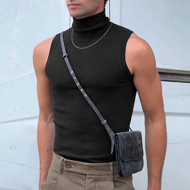 Men's Tank Top Vest Top Undershirt Sleeveless Shirt Sleeveless Turtleneck Spring & Summer Plain Pit Strip Fashion Designer Basic Vacation Street Going out Light Pink Black White Top Tee for Men 16