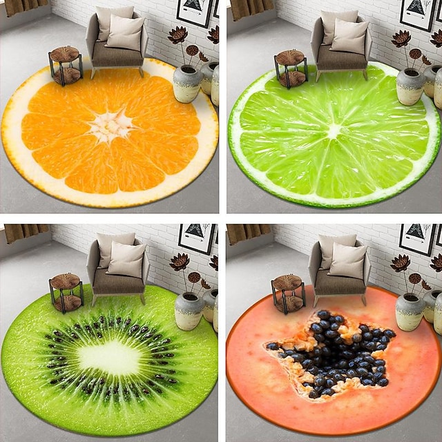 Fruit Rug Floor Mat Non-Slip Round Area Rugs Kitchen Floor Mat Soft Carpet for Bedroom Livingroom Bedside