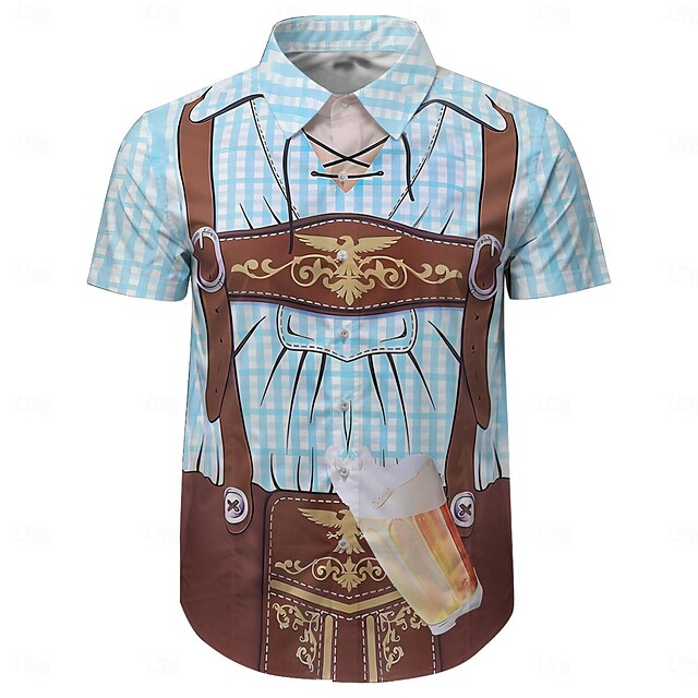  Oktoberfest Estampa Lederhosen Camisas do Havaí Camisa Aloha Imprimir Arte Gráfica Para Homens Adulto Carnaval Cerveja Oktoberfest Impressão 3D Férias Festa