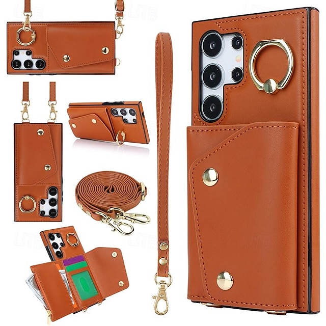  Phone Case For S24 S23 S22 S21 Ultra Plus S21 FE A54 S25 Ultra Wallet Case Zipper with Lanyard with Wrist Strap Retro TPU PU Leather