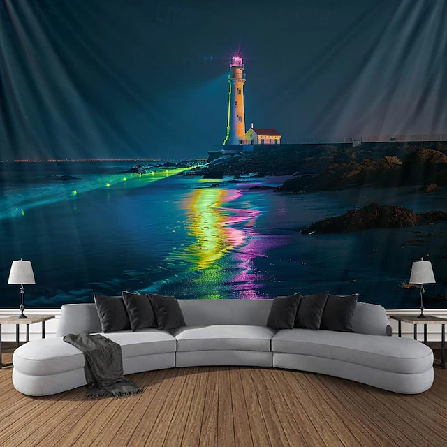 Blacklight Tapestry UV Reactive Glow in the Dark Glow Party Neon Light Tower Nature Psychedelic Trippy Misty Hanging Tapestry Wall Art Mural for Living Room Bedroom 20
