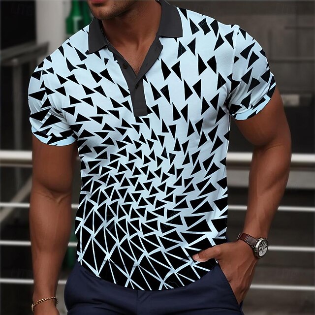 Men's Graphic Polo Shirts Golf Shirt Short Sleeve Polo Shirts Collared Shirts Casual Vacation Wear Rave Wear Party Outfits Buttons 3D Print Spring & Summer Blue4
