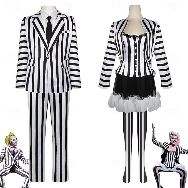  casais beetlejuice beetlejuice cosplay traje roupas homens mulheres filme cosplay cosplay traje festa halloween carnaval baile de máscaras evento / festa baile de máscaras