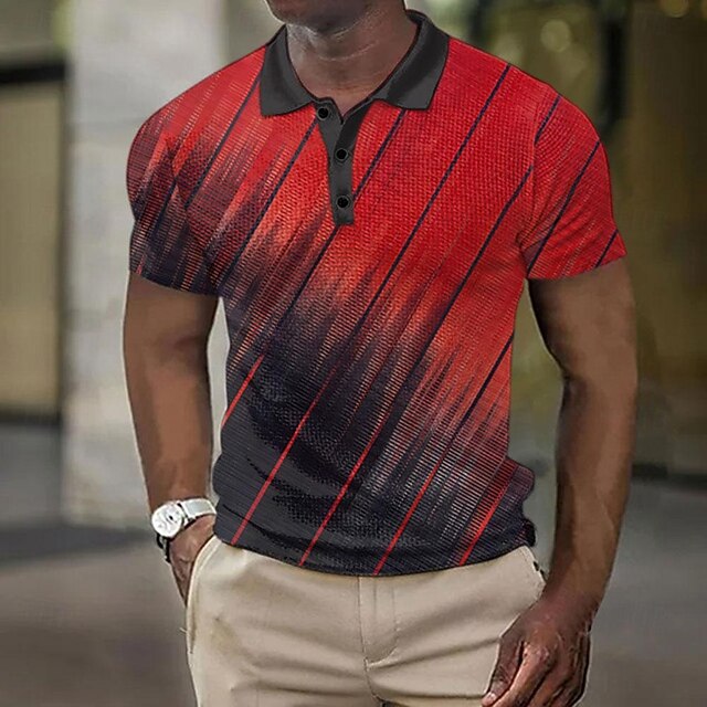 Men's Geometric Waffle Polo Shirts Golf Shirt Short Sleeve Polo Shirts Collared Shirts WorkWear Formal Wear Festival Wear Buttons 3D Print Summer Spring Red4