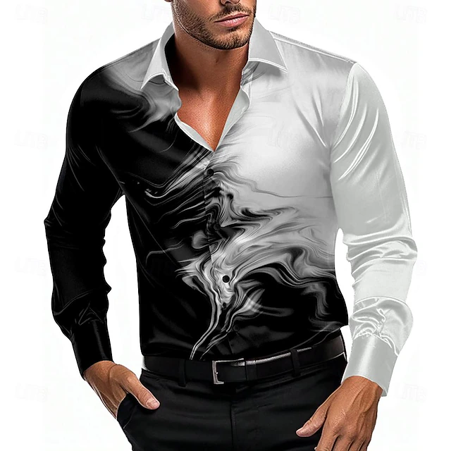 Men's Satin Shirt Dress Shirt Button Up Shirt Formal Daily Black Purple Orange Light Blue Long Sleeve Turndown Summer Spring Clothing Apparel Buttons 7