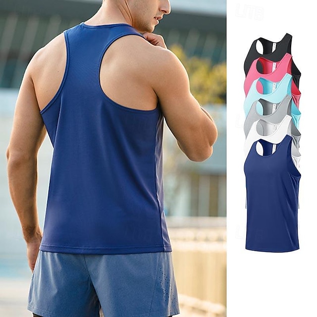  Men's Workout Tank Top Running Tank Top Gym Tank Top Sleeveless Vest / Gilet Casual Athleisure Breathable Quick Dry Soft Gym Workout Running Walking Sportswear Activewear Solid Colored Black White