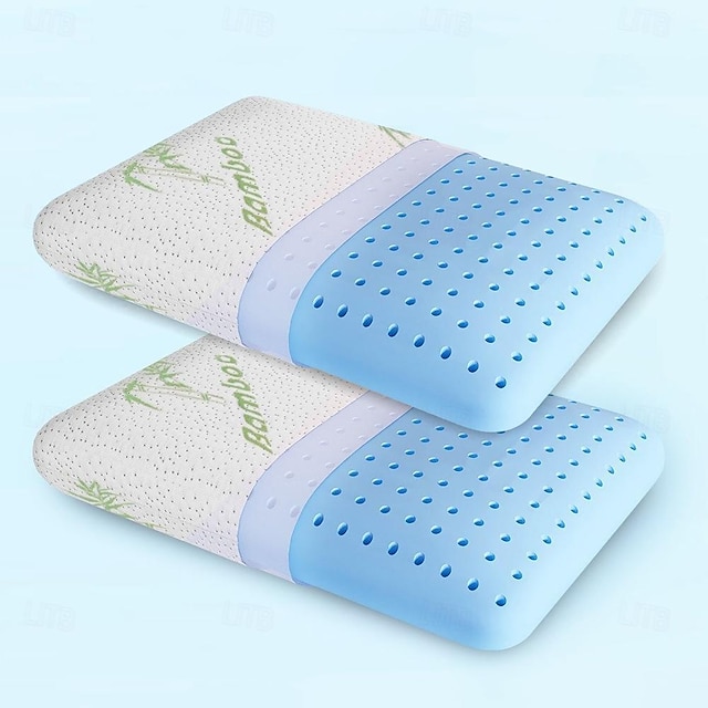  1 par de travesseiro de espuma de memória conjunto de fibra de bambu algodão luxuoso malha de memória travesseiro dorminhoco travesseiro de proteção de pescoço