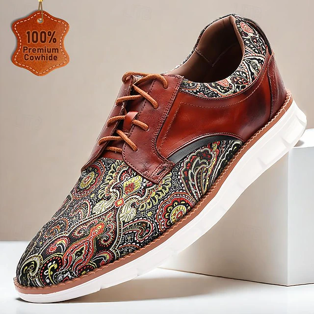 Men's Paisley Pattern Leather Sneakers – Stylish and Comfortable Casual Shoes 9