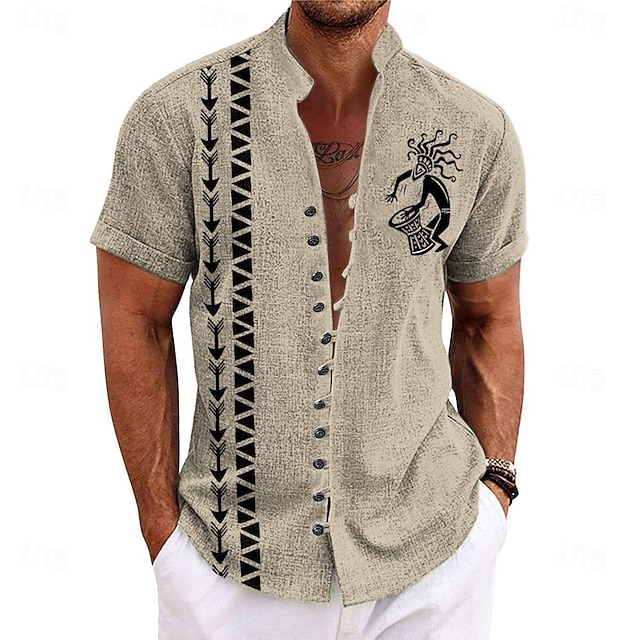 Camisa Masculina COOFANDY Manga Curta - Estilo Cubano - Linho Respirável - Praia E Verão