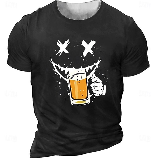 Men's Black Short Sleeve Graphic T-Shirt - Beer Face Design for Parties & Hobbies4