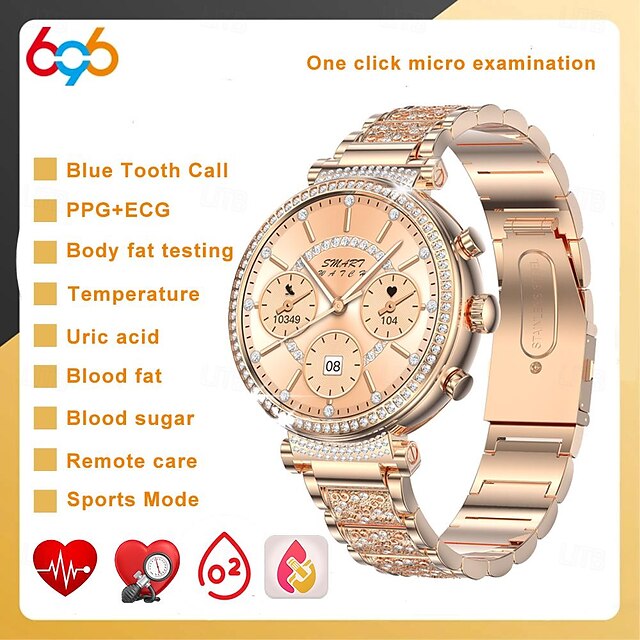  696 TK28 スマートウォッチ 1.27 インチ スマートブレスレット ブルートゥース ECG + PPG 歩数計 着信通知 と互換性があります Android iOS 女性 ハンドフリーコール メッセージ受信通知 IP 67 41mmの時計ケース