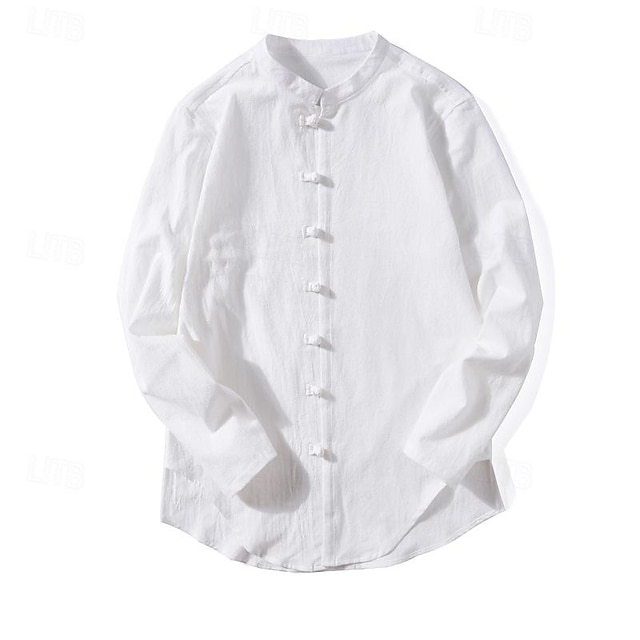  Per uomo Camicia Camicia di lino Camicia con colletto cinese Camicia con colletto alla coreana Camicia casual Camicia con Bottoni Semplice Vacanza Camicia hawaiana Nero Bianco Verde chiaro Rosa