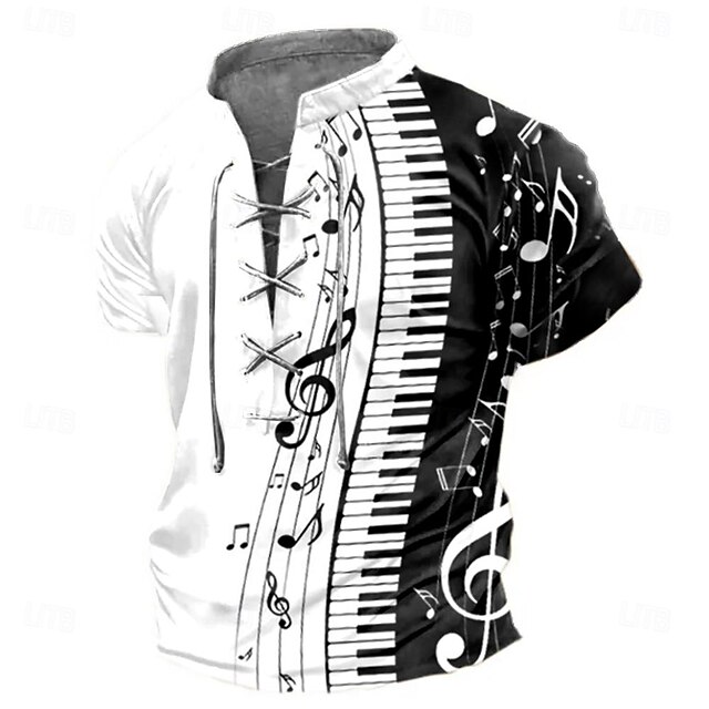 Halloween Men's Gothic Horror Piano Musical Instrument T shirt Tee Short Sleeve T shirt 3D Print Lace Up Neck Shirt Casual Daily Black / White Spring & Summer Clothing Apparel S M L XL XXL 3XL4
