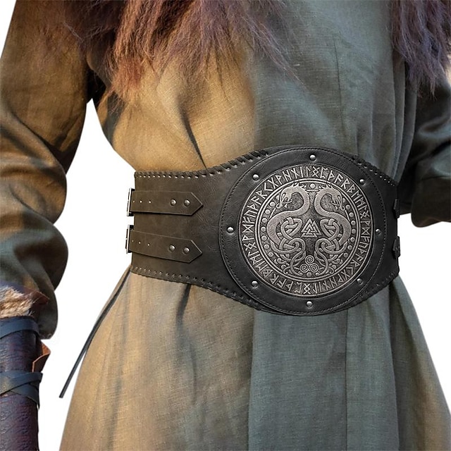Mythrojan Cintura Medievale In Pelle 100% Con Anello A O - Per Rievocazioni Vikinghe, LARP E Cosplay, Nero, 127 Cm