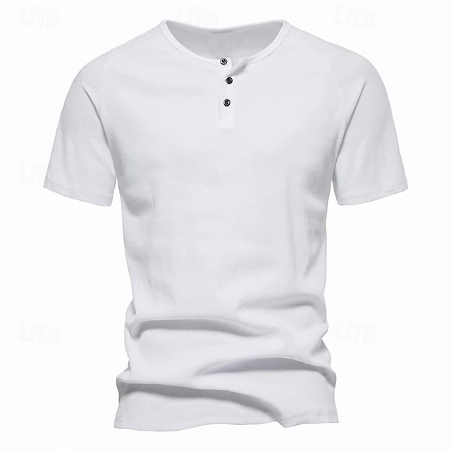 Men's Button T Shirt T Shirt Henley Shirt Tee Short Sleeve Henley Spring & Summer Plain Pit Strip Fashion Designer Basic Vacation Street Going out Black White Navy Blue Top Tee for Men 25