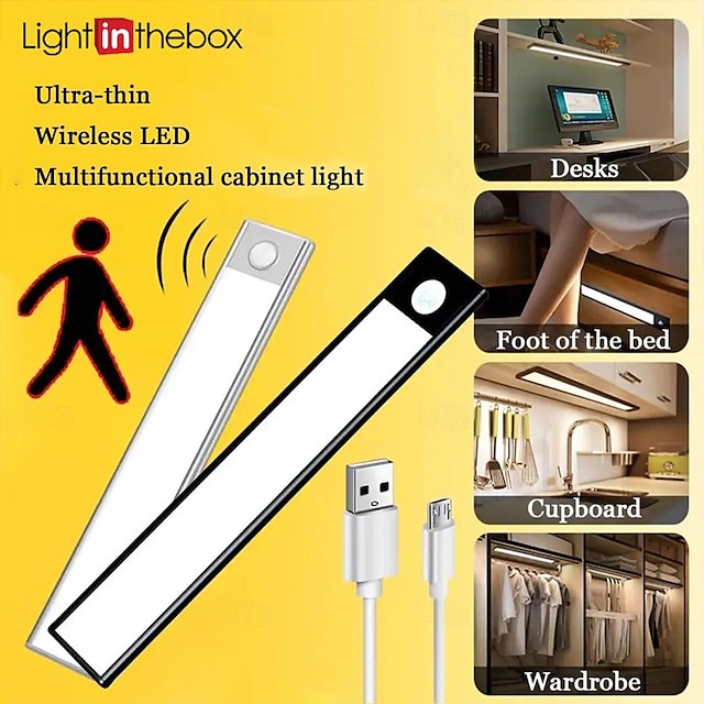  sensor nattlampa 1 pack usb uppladdningsbar magnetisk vägg rörelse garderob ljus under led skåp lampor batteridrivna nattlampor för sovrum garderob trappor
