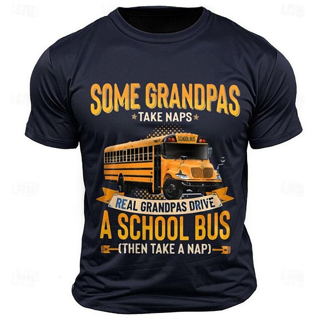 Men's T Shirt Tee Top Letter Printed Funny Bus Crew Neck Clothing 