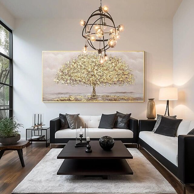 Hand painted gold foil tree painting wall art gold leaf tree painting