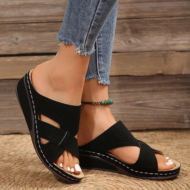 Women's Slip-On Wedge Sandals with Cutout Design, Casual Comfort Orthopedic Summer Shoes for Daily Walk, Beach and Garden Wear 12