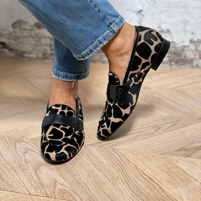 Women's Leopard Print Loafers – Stylish Animal Print Slip-On Flats with ...
