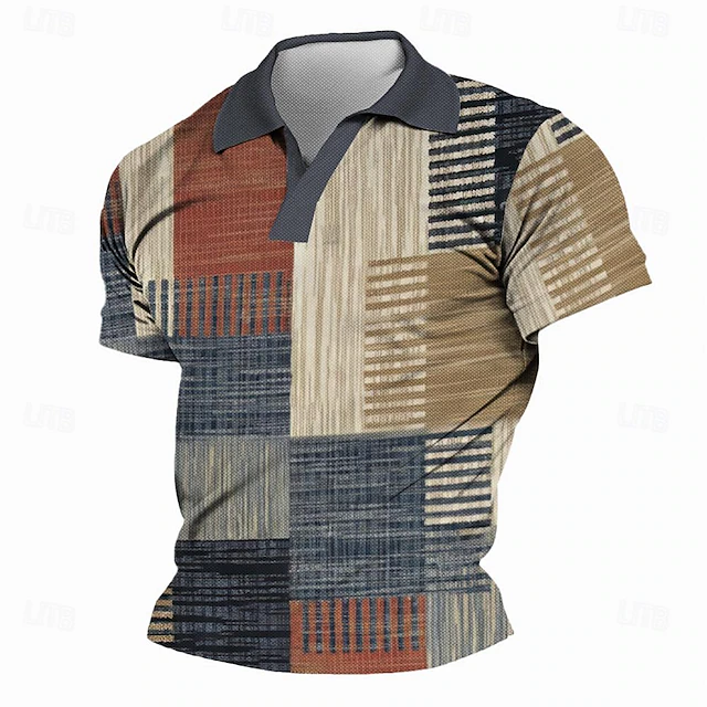 Men's Polo Shirts Golf Shirt Short Sleeve Polo Shirts V Neck Vintage Casual Vacation Wear Formal Wear Festival Wear 3D Print Spring & Summer Khaki4