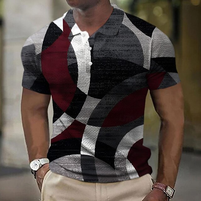 Men's Plaid Golf Shirt Short Sleeve Polo Shirts Collared Shirts Casual Vacation Wear Formal Wear Festival Wear Buttons 3D Print Summer Spring Gray4