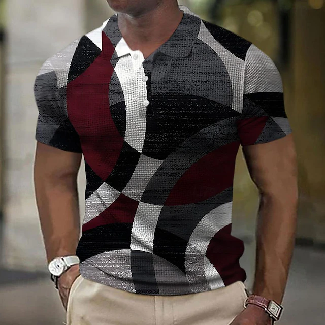 Men's Plaid Golf Shirt Short Sleeve Polo Shirts Collared Shirts Casual Vacation Wear Formal Wear Festival Wear Buttons 3D Print Summer Spring Gray4